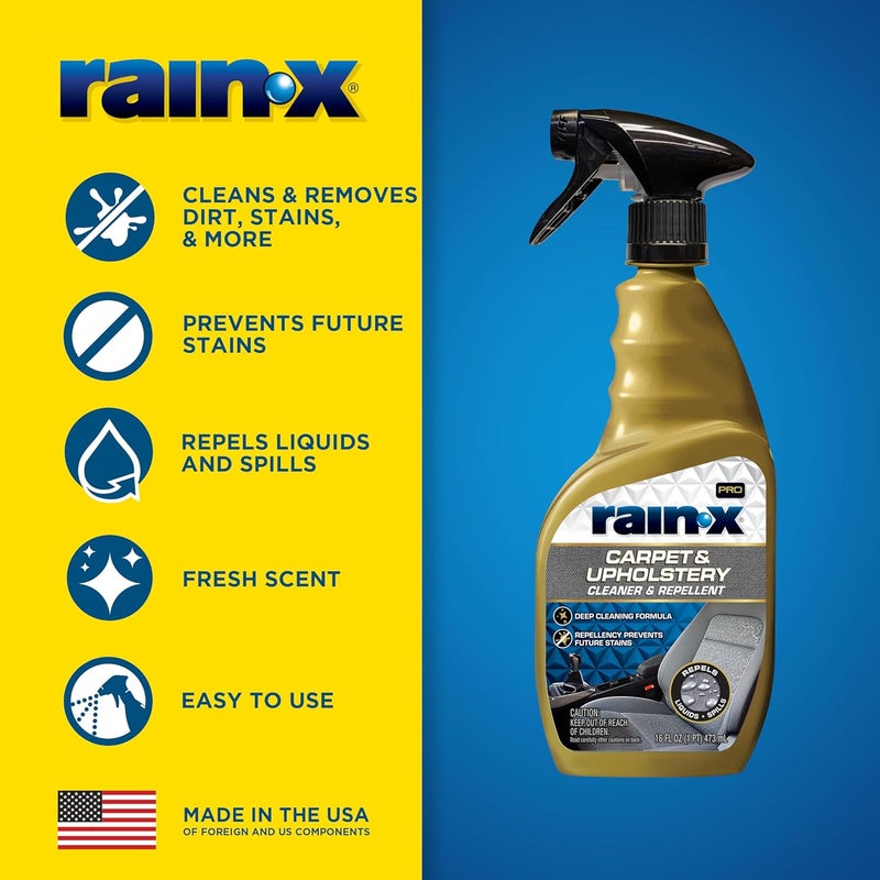 Rainx 620234SRP Carpet & Upholstery Cleaner Repellent for Car Interiors & More, Cleans + Repels Spills while Preventing Stains, Fresh Scent 16 Fl Oz. - Image 1